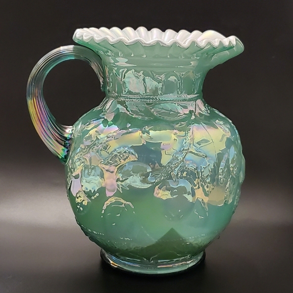 Fenton 95th Museum Collection Irredescent Apple Tree Green Overlay Pitcher - Picture 8 of 16